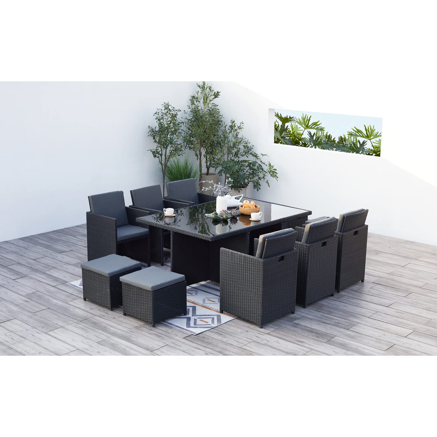 CONCEPT USINE Salon de Jardin Encastrable Monaco 10 Places Noir/Gris