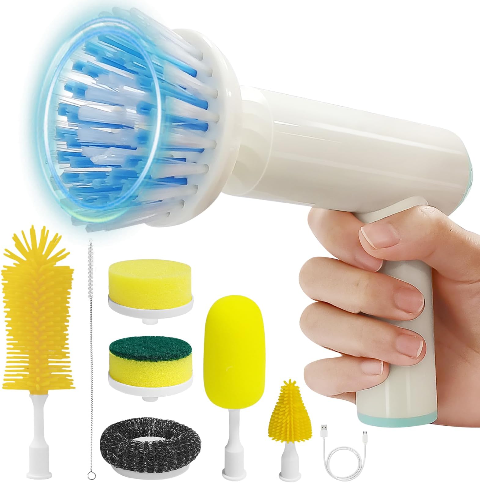 Handheld Electric Spin Cleaning Brush for Baby Bottle, Kitchen, Water Cup with Power Silicone Head,Straw Cleaner Brush, Upgraded 2024 Kitchen Gadgets. Multifunctional Automatic Cordless Hand Scrubber
