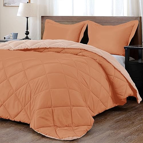 Edredón reversible de plumón alternativo de 1 pieza (naranja/rosa claro, California King (94 x 106 pulgadas), 1 unidad) 1000 hilos de algodón suave
