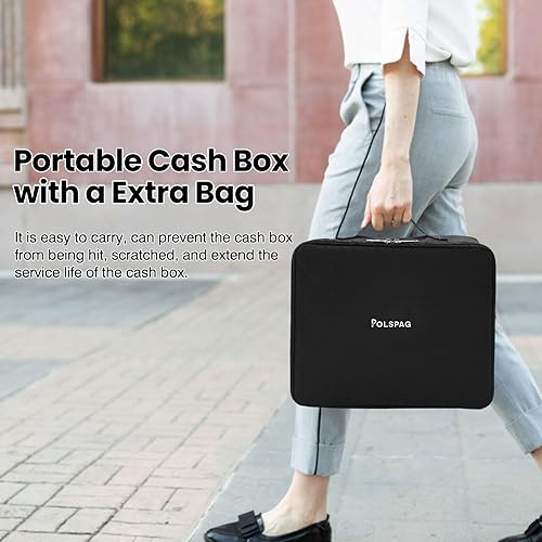 Miniatura 3 de Caja de efectivo con cerradura y 2 llaves, caja de dinero de metal con bandeja para efectivo, cajas de efectivo grandes con bloqueo, caja de