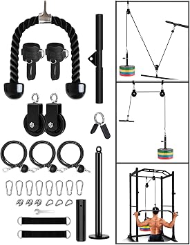LAT Pull Down Pulley Cable Machine LAT Pull Down LAT Pull Machine LAT Pull Down Bar 2 Pulley Cable 2m and 2.5m with Upgraded Loading Pin for Triceps Pull Down Biceps Curl Back Forearm Shoulder