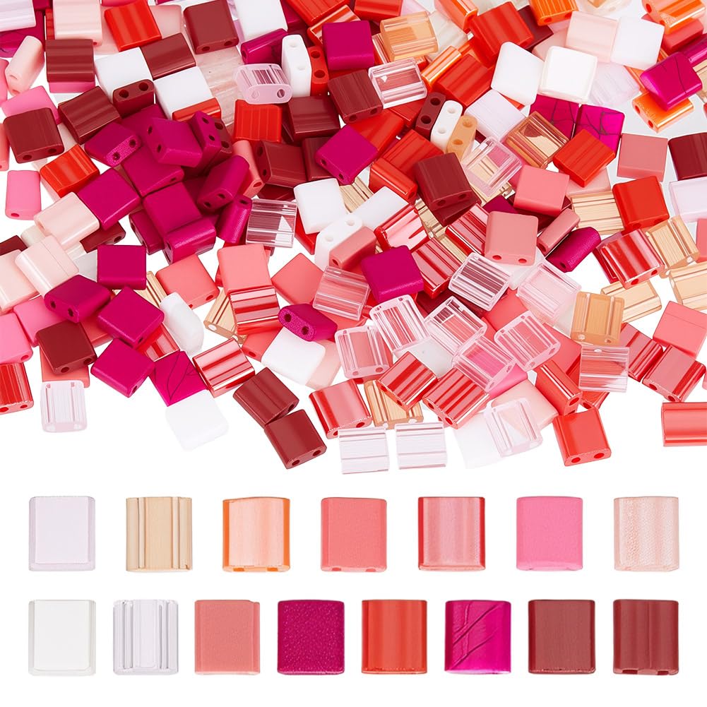 Perles carrées en verre à 2 trous opaques pour création bijoux (300 pièces en 15 couleurs)