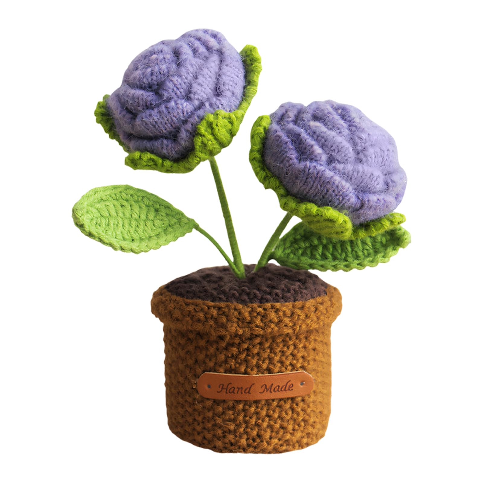 Hredyqw Handmade Knitted Woolen Rose Potted Plant Artificial Crochet Flower Pots Ornament For Valentines Day Home
