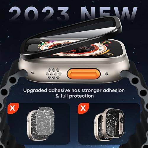 Miniatura 2 de Paquete de 2 protectores de pantalla de 1.73 pulgadas para Apple Watch Ultra de 1.92 pulgadas, vidrio templado 9H + marco de aleación de titanio