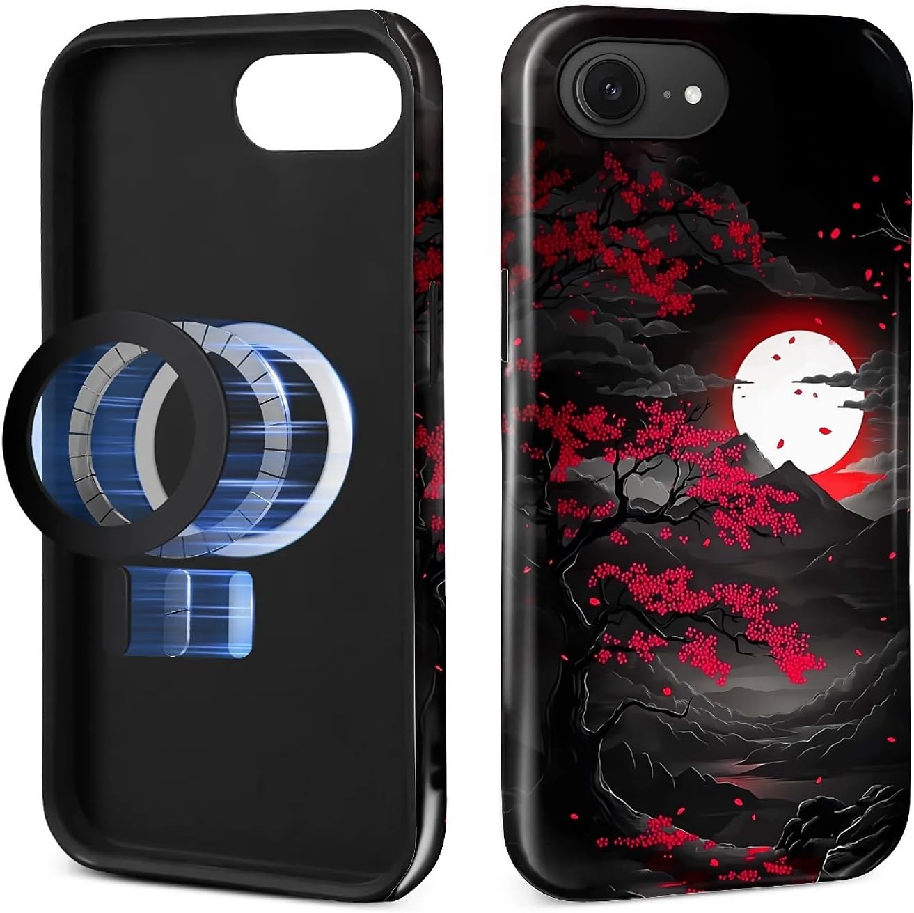 Magnetic Case for iPhone 16e,Compatible with Magsafe Hybrid Heavy Duty 2 in 1 Full Body Rugged Shockproof Protection Glossy Case for iPhone 16e Black Cute Japanese Anime