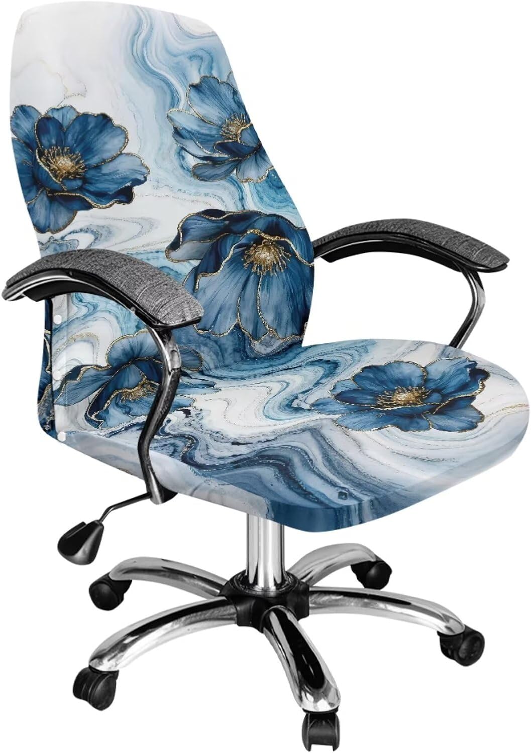 Flower Marble Print Office Computer Chair Cover Soft Fit Universal Desk Rotating Slipcovers Dust-Proof Decorative Gaming Chair Slipcovers for Home, L Size