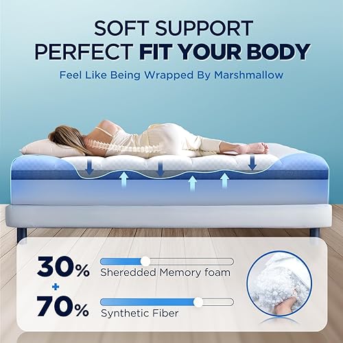 Miniatura 2 de Cubrecolchón de espuma viscoelástica prémium Queen para mayor comodidad, cubrecolchón de felpa de 2 pulgadas con lados de malla de aire