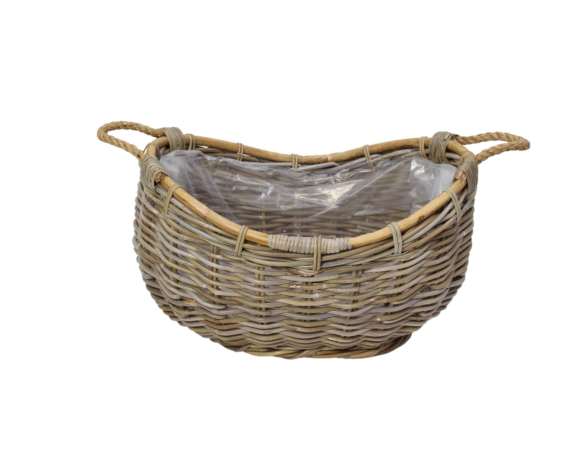 Dekoleidenschaft XXL Pflanzkorb "Koobo Grey" aus Rattan, 58 x 43 cm, Blumentopf, Pflanzkübel, Pflanztopf, Blumenkorb, Pflanzschale