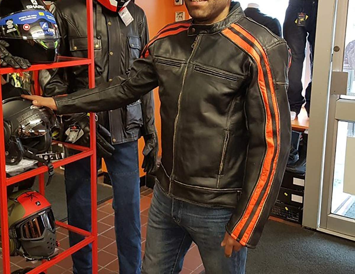Mayhem - Chaqueta de cuero para motociclista a rayas estilo Fight Club para hombre