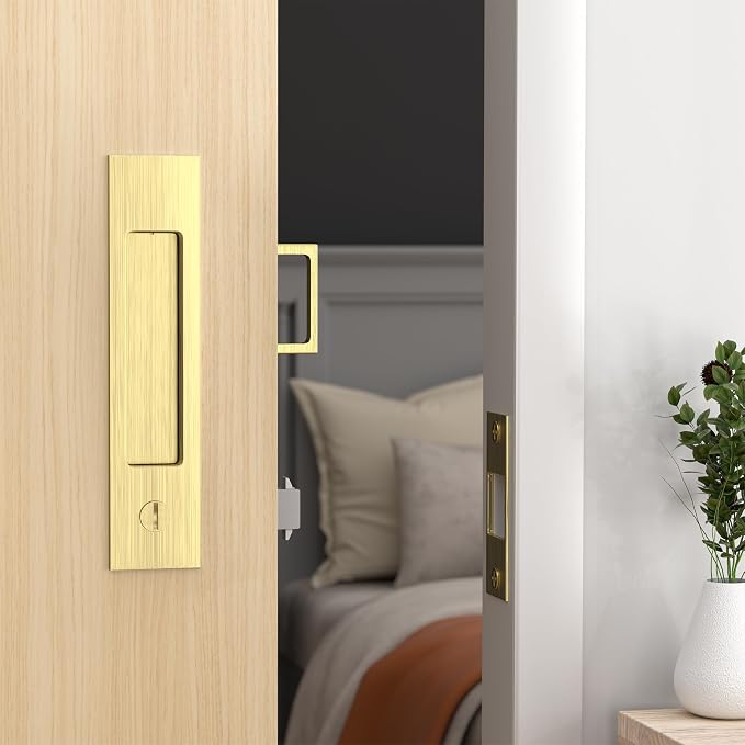 Cerradura para Puerta Corredera sin Llave con Manija Satin Brass miniatura 5