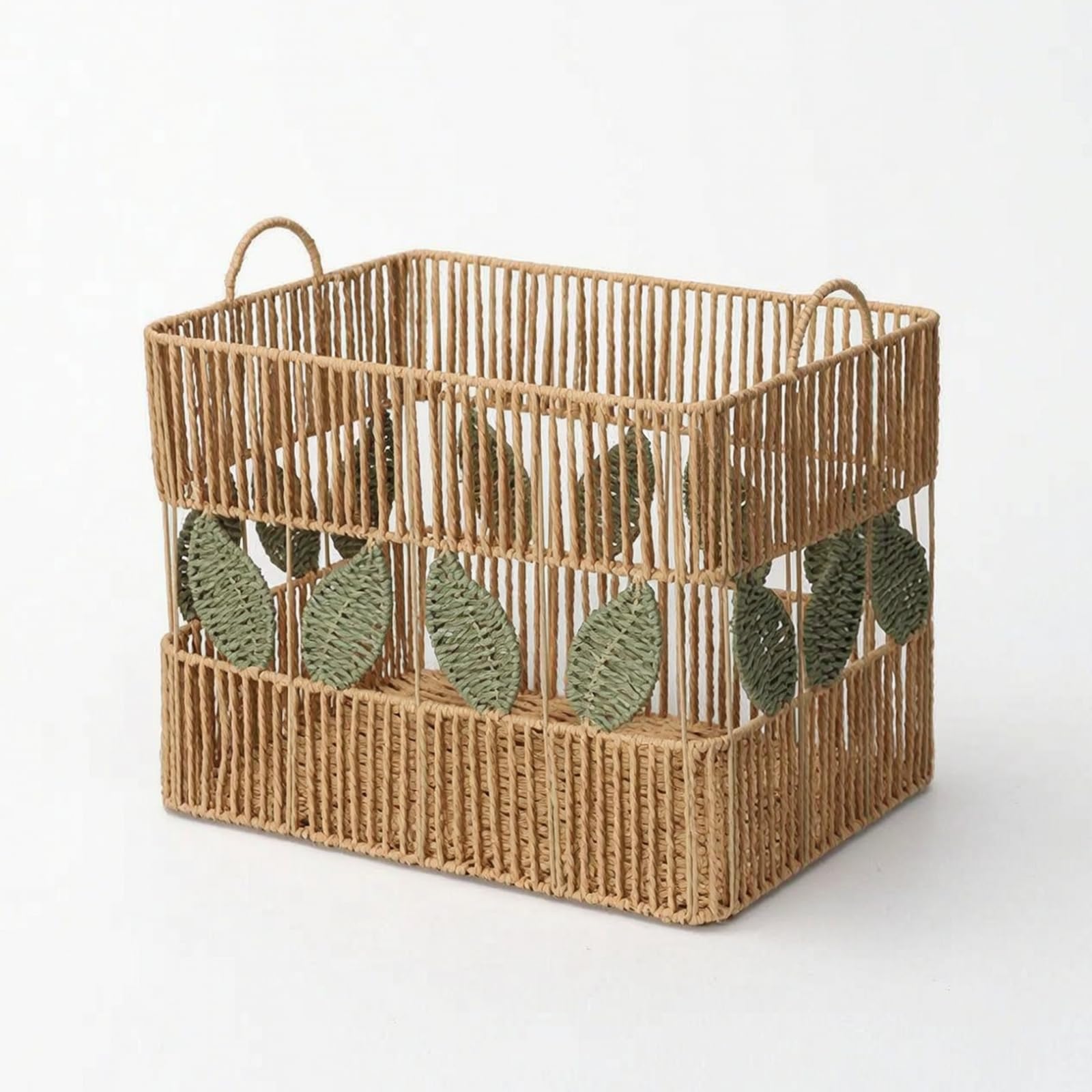 Qianly Cesto Portabiancheria con Manici Decorativo Cesto Intrecciato a Mano Traspirante Cestino per Bagno, Cesto Portaoggetti In Corda Intrecciata Con Doppie Maniglie - Medio