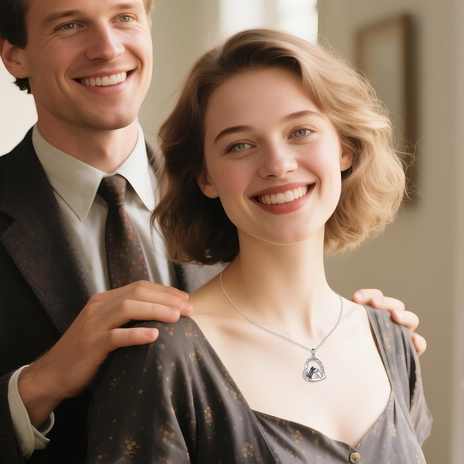 TIGER RIDER VONALA Cat Necklace 925 Sterling Silver Animal Heart Pendant Black White Two Cat Jewelry for Women - Image 6