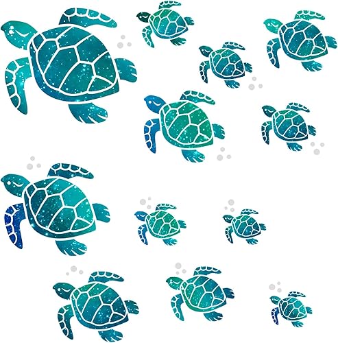 12 calcomanías de pared de tortuga marina, calcomanías de vinilo de tortuga oceánica, 12 tamaños, decoración de baño oceánico, calcomanías de