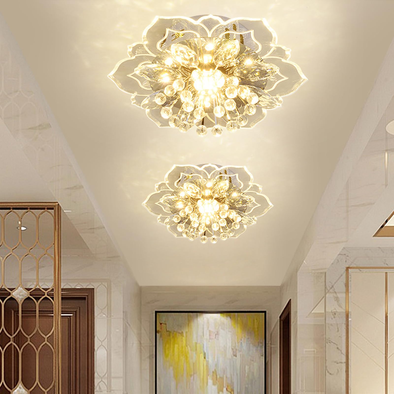 AHXIAOZN Plafonnier en Cristal Moderne,Mini Plafonnier en Cristal,LED Lustre en Cristal Semi-encastré pour Salon, Chambre, Salle à Manger, Couloir