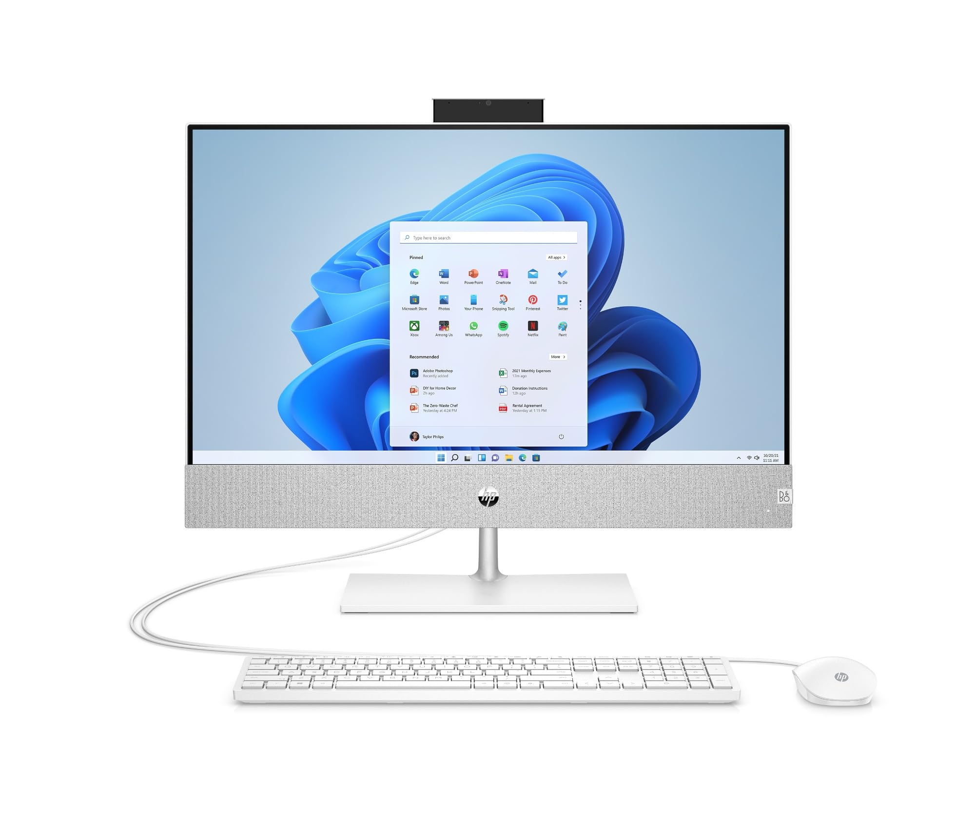 HP Pavilion 24-ca0000sl All-in-One, AMD Ryzen 5 5500U, 16GB RAM LPDDR4, 512GB SSD NVMe, Grafica Integrata AMD, Display da 23.8" FHD IPS, Wi-Fi, Webcam FHD, Windows 11, Non è Touch, Bianco