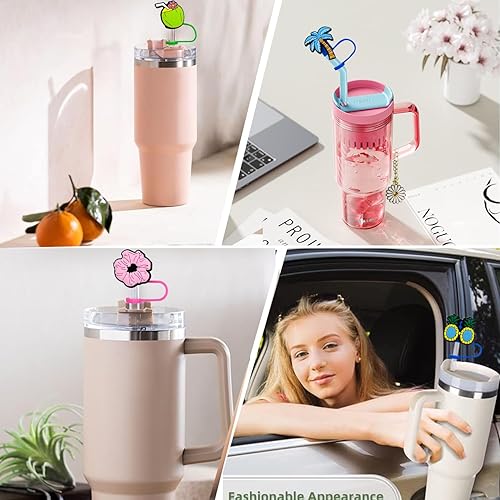 Miniatura 7 de 12 tapas de popote para vaso Stanley Cup de 30 y 40 onzas, 0.394 in, reutilizables, de silicona, para popotes, accesorios para copas Stanley, lindo