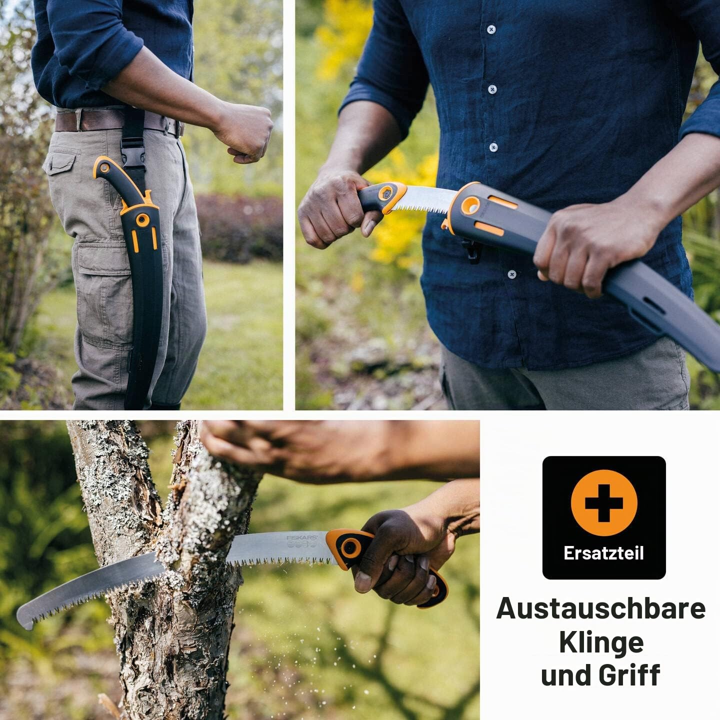Fiskars Profi Handsäge für frisches Holz, Grobzahnung, Hochwertiges Stahl-Sägeblatt, Inklusive Aufbewahrungsköcher, Schwarz/Orange, Sägeblattlänge: 33 cm, SW-330, 1020199