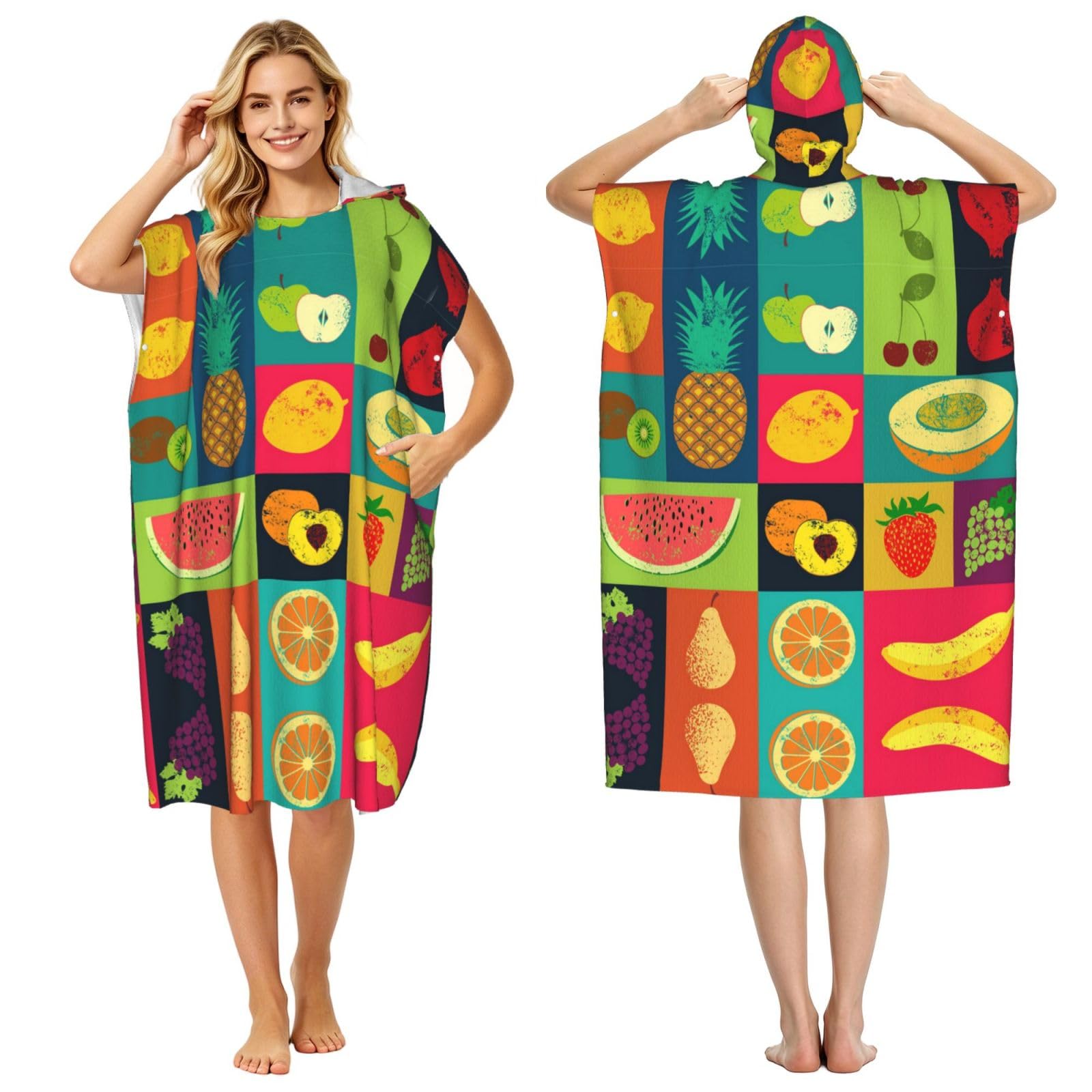 Poncho de plage imprimé fruits pour adulte, l'accessoire idéal de votre été