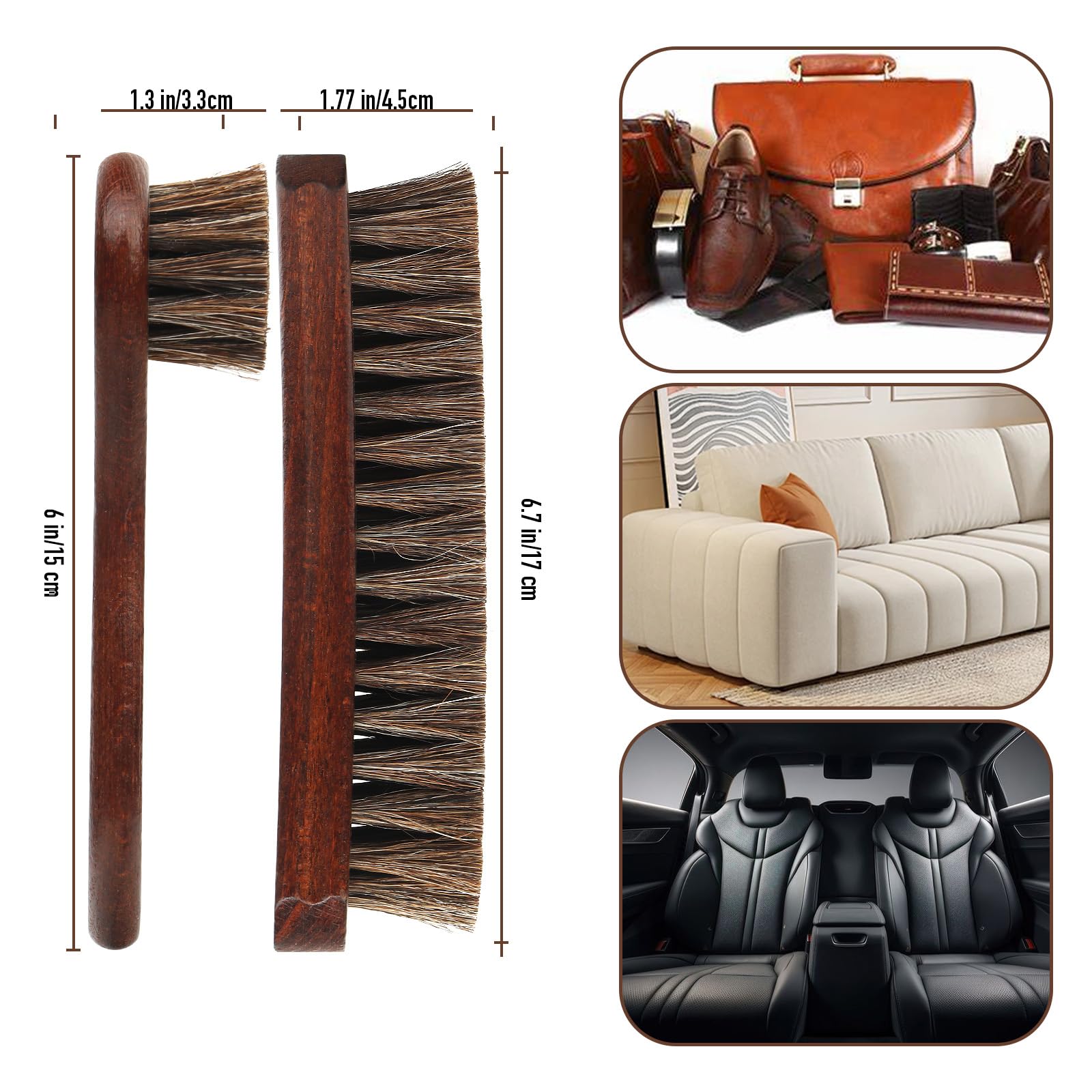 Kit Brosse Chaussure 3 Pièces - 100% CRIN de Cheval Naturel - Brosse à Lustrer, Brosse Applicateur (Palot) & Chiffon Microfibre - Set Complet pour Cirage et Entretien des Souliers & Bottes Cuir