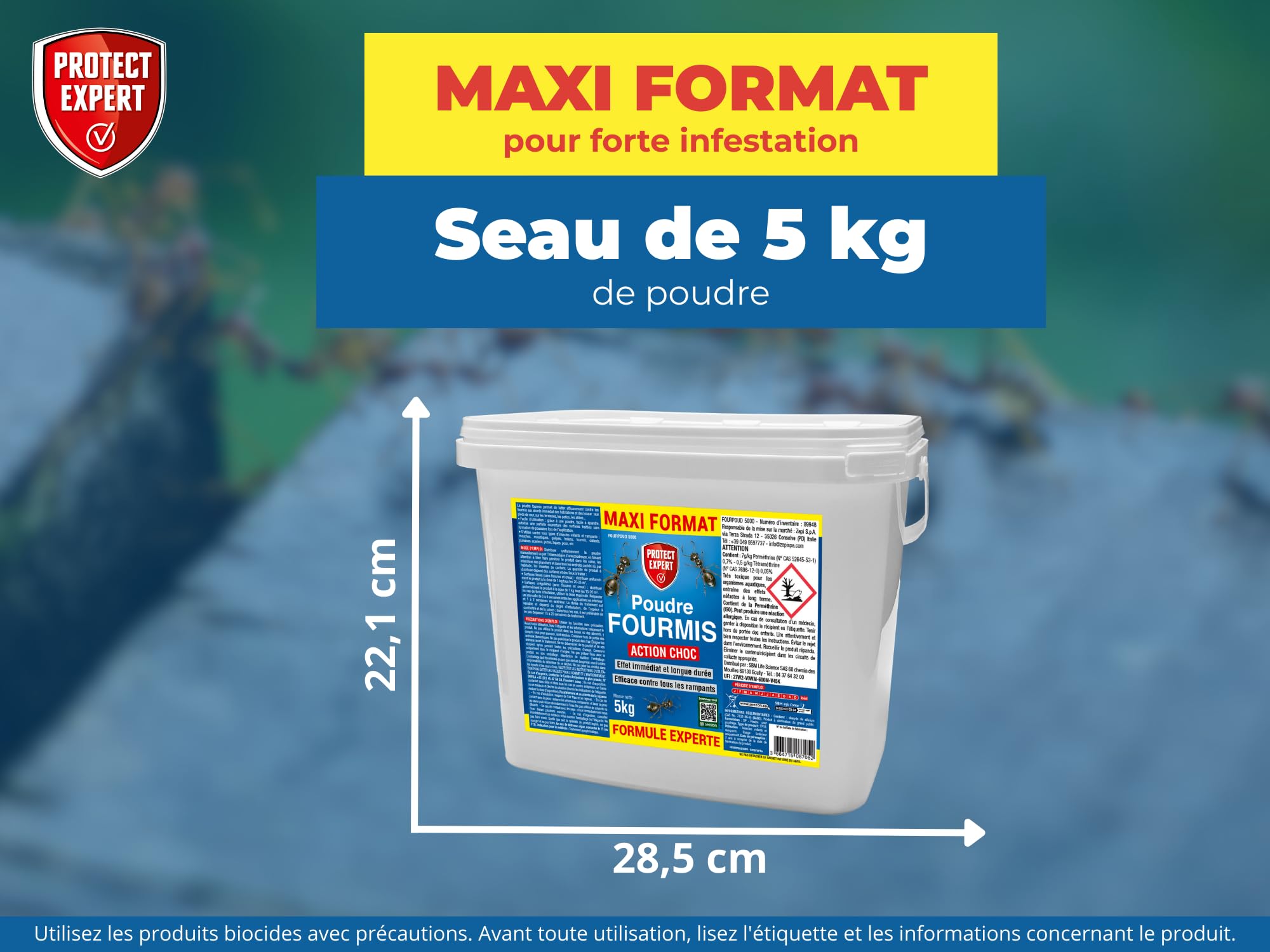 PROTECT EXPERT Poudre Anti-Fourmis Insecticide 5Kg Grand Format Économique - 20x Plus Grand - Action Choc Longue Durée - Extérieur Intérieur Jardin Terrasse Maison FOURPOUD5000