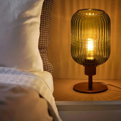 Miniatura 7 de Lámpara de mesa de vidrio de mediados del siglo, lámpara de escritorio regulable, bombilla LED incluida, temporizador incorporado, vidrio verde