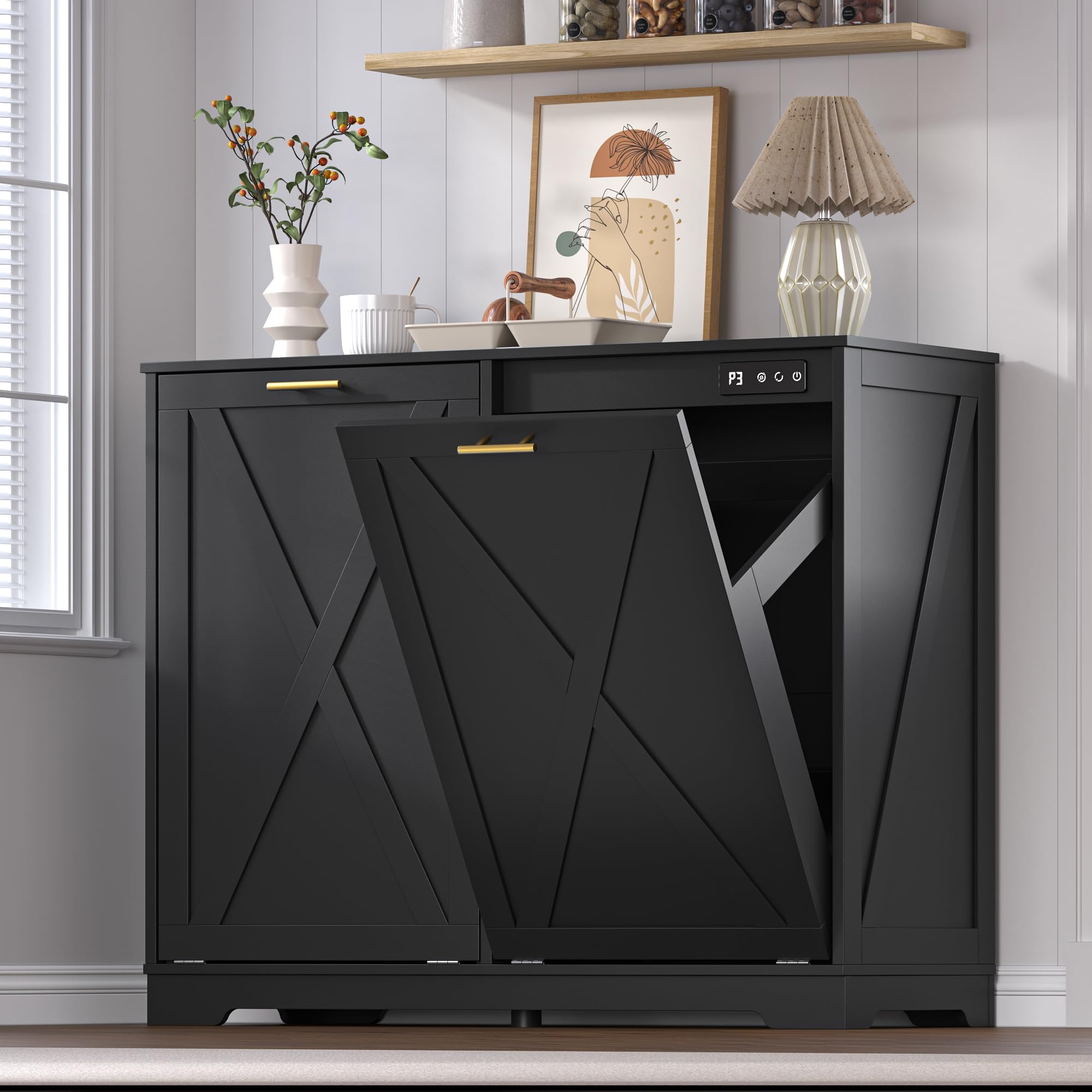 BORNOON Tilt Out Trash Can Cabinet for 2 Bins