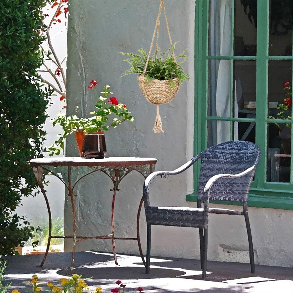 1 pièce Panier de jardinière suspendu Corde de jute tressée Cintre de plante d'intérieur Porte-plantes à suspendre Fleurs Organisateur de stockage Décoration de la maison