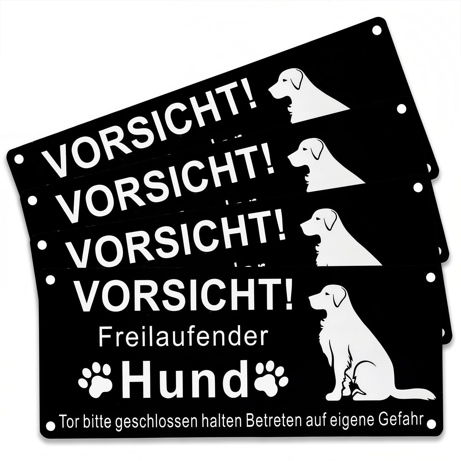 4 Stück Vorsicht Hund Schild 25 x 10cm Warnung Vor Dem Hund