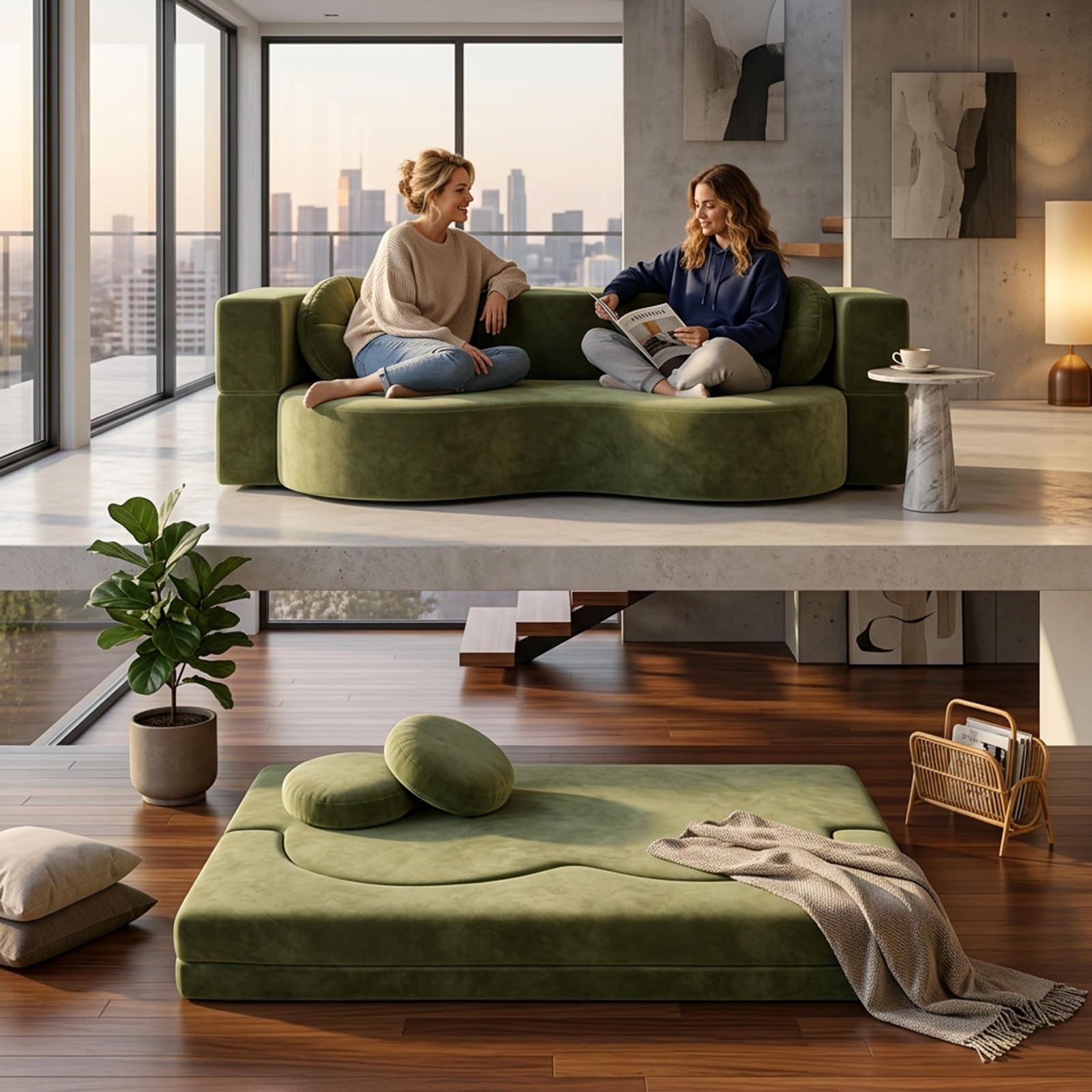 Divano Senza Osso, Divano-Letto Convertibile Per Sala, A Due Posti Compresso Spuma Ad Alta Densità, Tela Tessuta Rimuovibile, Nessun Assemblaggio, Con 2 Cuscini(Black,150x100CM)
