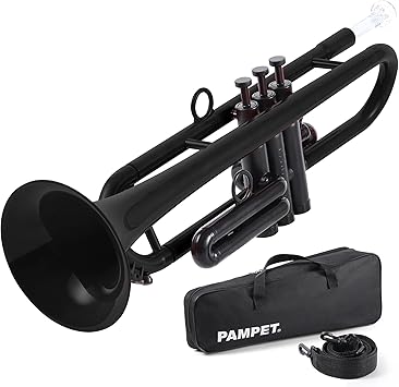 PAMPET Professional Plastic Bb Trumpet Standard Trumpet Set for Student Beginner With 7C Mouthpiece and 3C Mouthpiece, Bb Trumpet Instrument, Black,