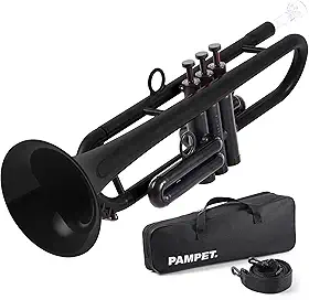 Trompete Profissional Bb Plástico Preto, Conjunto com Bocal 7C e 3C