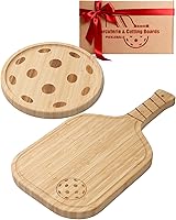 Vista 1 de Juego de tablas de charcutería de Pickleball - Tabla de cortar y queso de bambú Tabla de remo de 17 pulgadas con mango + plato redondo de 8.5