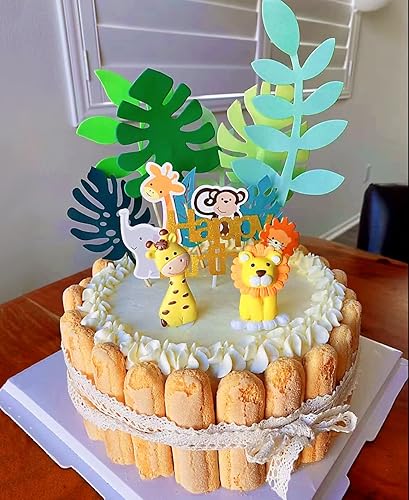 Miniatura 3 de LaVenty Selva Safari Animal Cake Toppers Picks - Decoración de pasteles de animales para fiesta de safari, baby showers, fiesta de cumpleaños