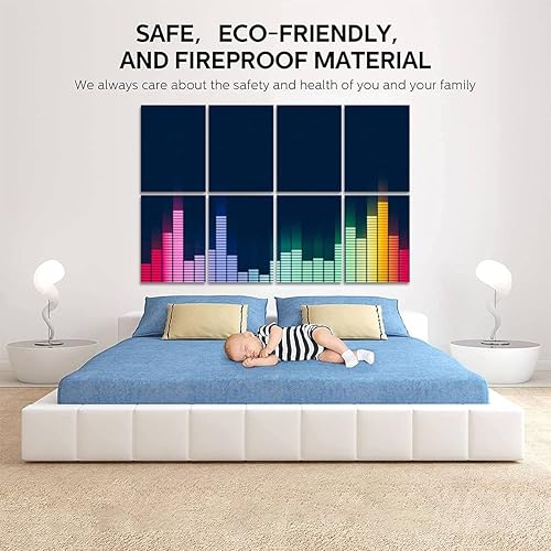 Miniatura 5 de Paneles acústicos artísticos ecualizadores de forma de onda de audio, tecnología abstracta, paquete de 6 paneles decorativos de pared absorbentes de