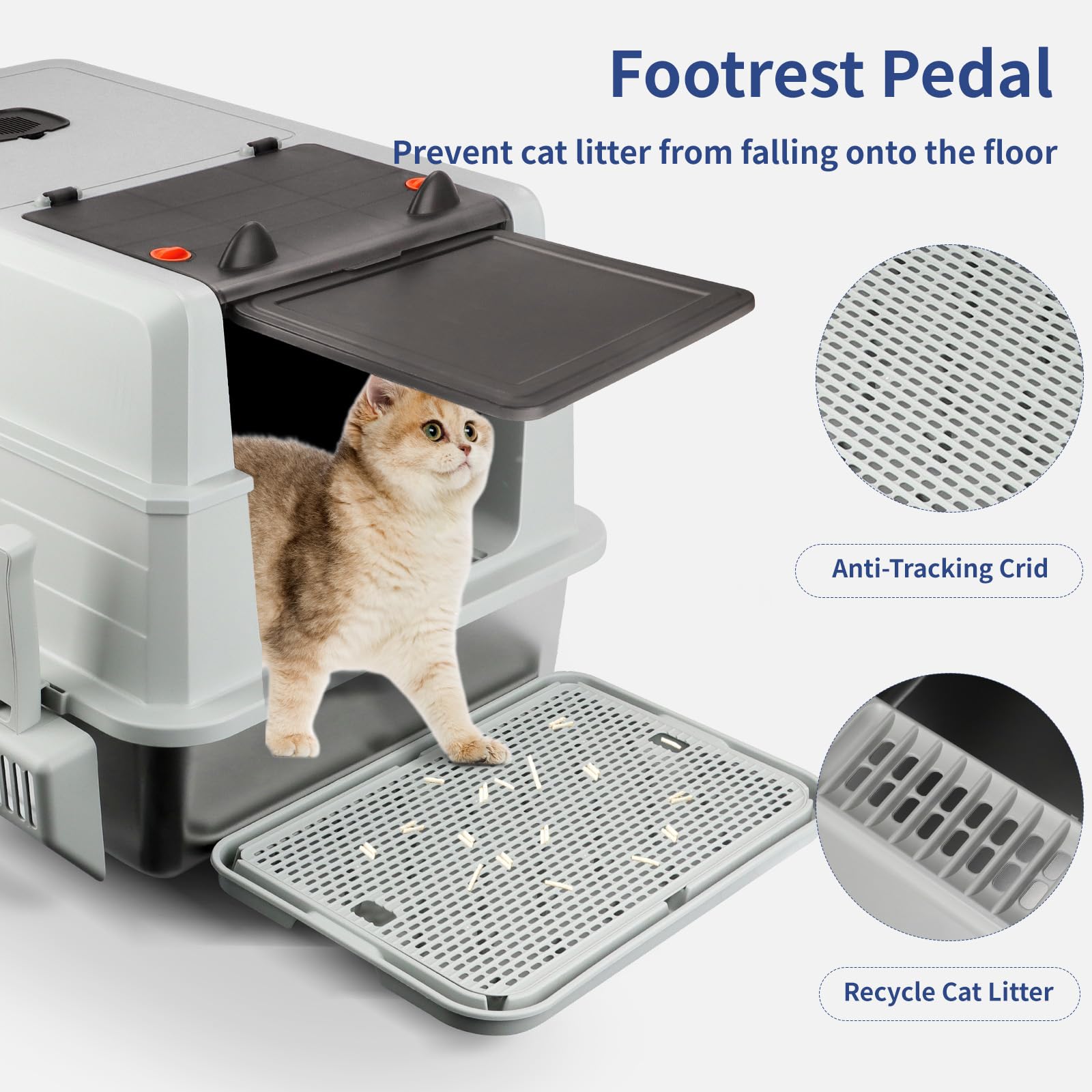 XXXL Stainless Steel Litter Box with Lid, Extra Large 28" L x 20" W x 17" H Enclosed Metal Cat Litter Box with Litter Scoop & Foot Pedal, Odor Control for Big Cats, Multiple Cats (Light Grey) - image 5