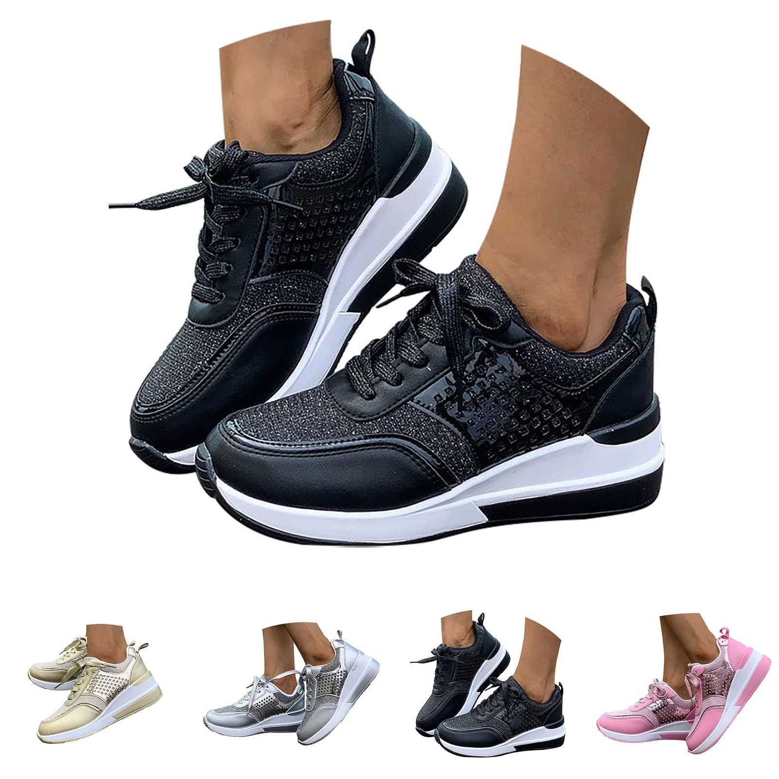 Scarpe Ginnastica Donna Traspiranti Scarpe da Running Donna Eleganti | Calzature Atletica in Rete Traspirante per Passeggiata Invernale Sneakers Ragazza Moda Tempo Libero Pelle Sintetica