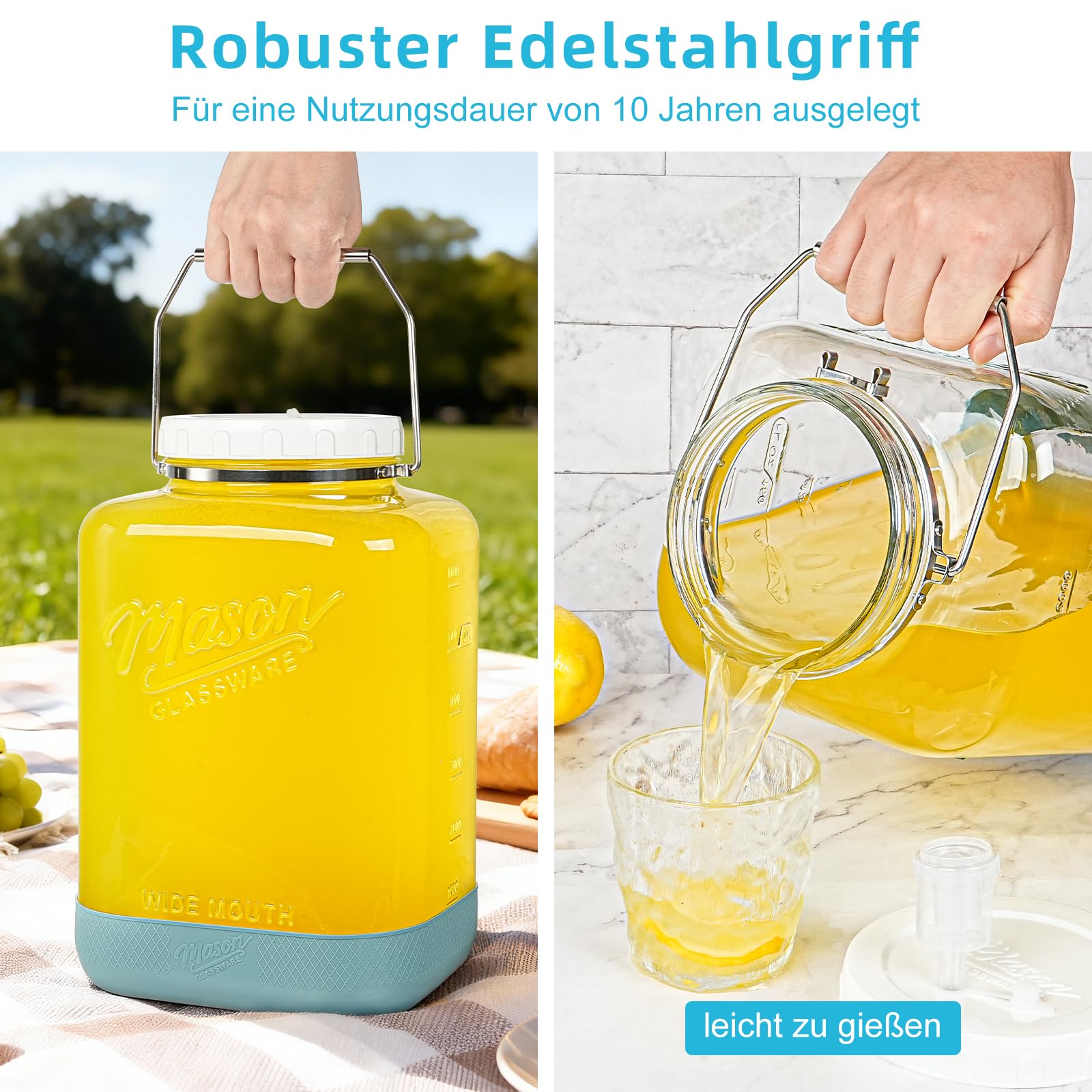 Absovetu 2er Set Große Fermentiergläser mit Luftschleuse 7,5 L - Fermentierglas Mason Jar Gläser Gärglas für Kombucha Sauerteig Kefir Kimchi Behälter
