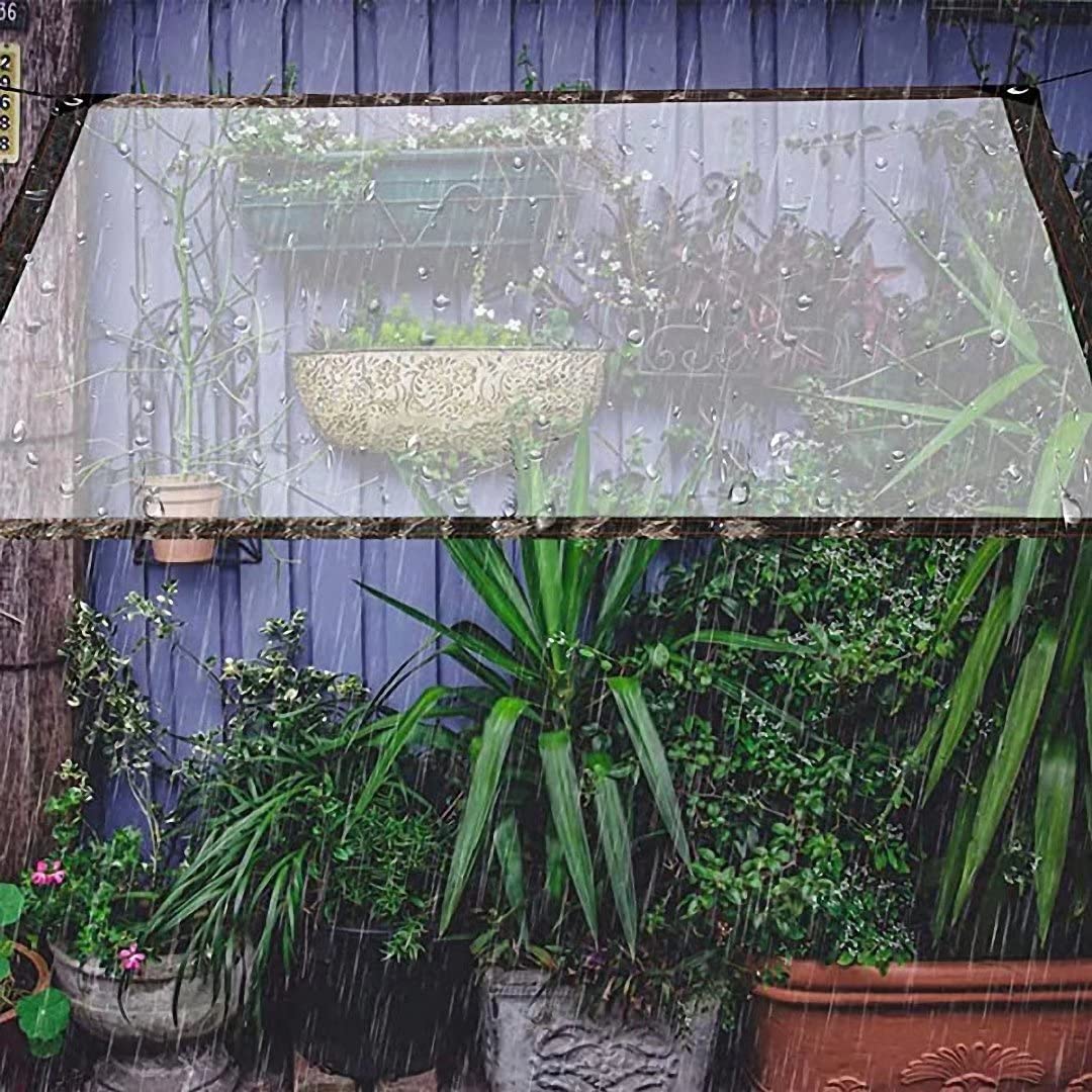 QOFLY 3x4m Bâche Transparente avec œillets, bâche de Couverture imperméable en polyéthylène, idéale comme bâche de Serre, Rideau d'extérieur, avec Corde