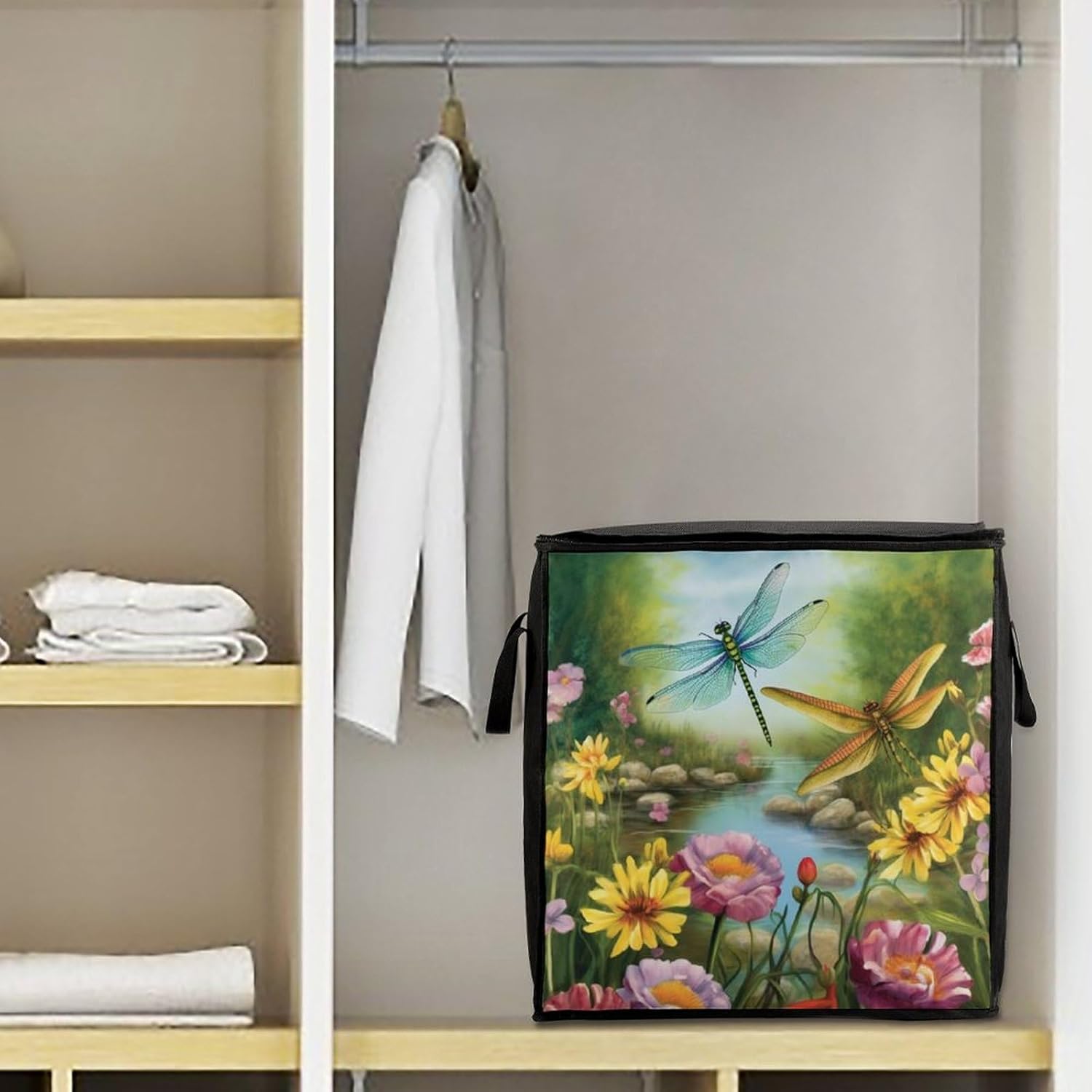 Quilt Storage Bag,Dragonfly Garden Spring Printed Large Foldable Storage Container Portable Travel Storage Bag for Blankets, Quilts, Clothes, Comforter, Bedding And Pillows