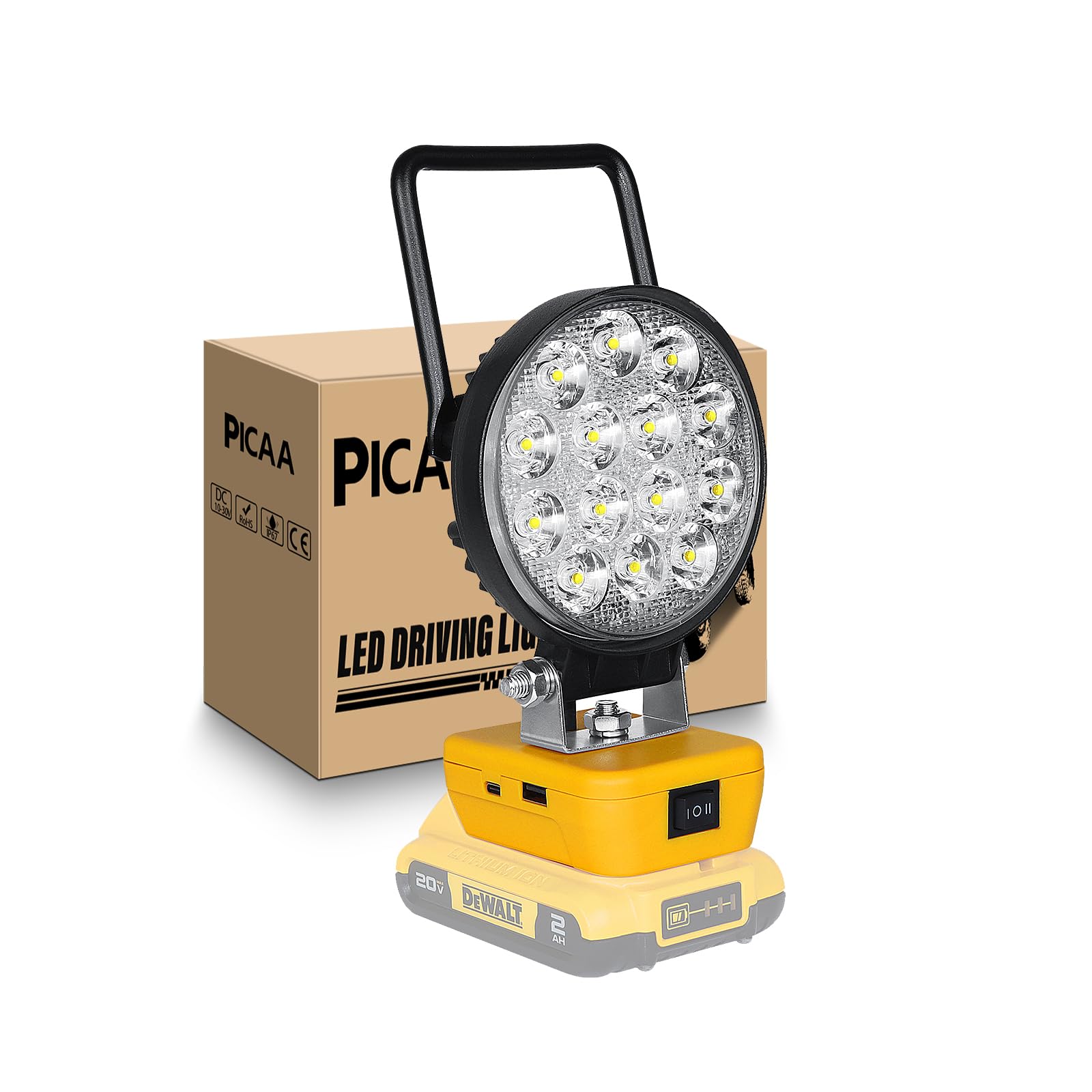 PICAA 42W Portable Cordless LED Work Light for Dewalt 18V/20V Battery