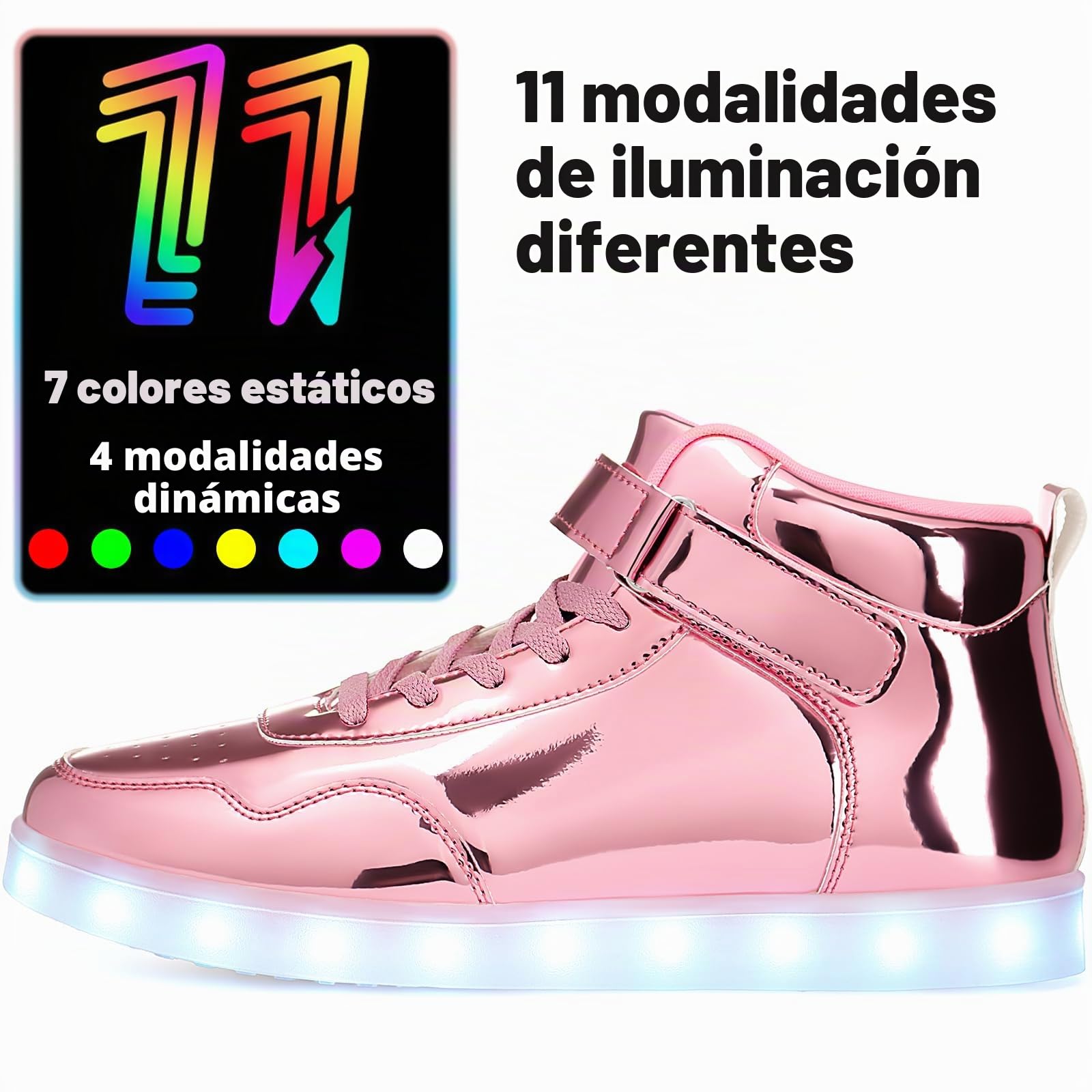APTESOL 11 Modos LED Zapatillas, Zapatillas Altas con iluminación para Hombres y Mujeres, Zapatos con Luces Intermitentes Recargables por USB