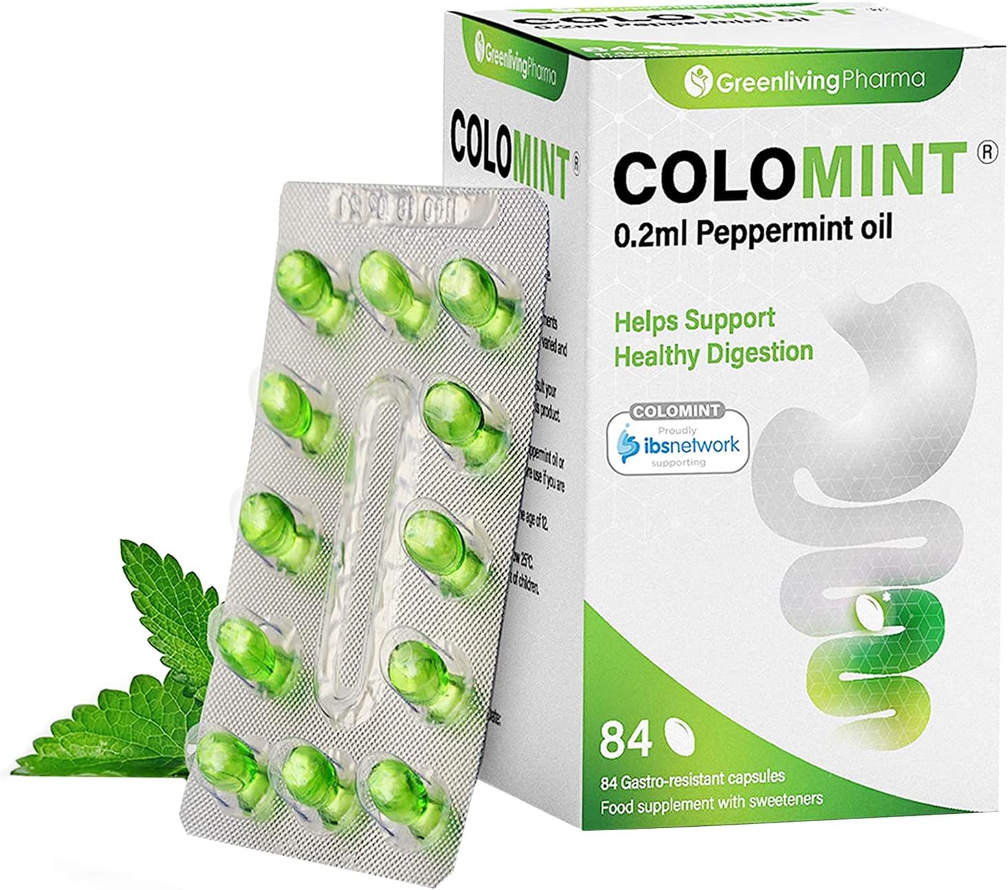 Peppermint Oil Capsules by - 84 Capsules (0.2ml Each) Enteric Coated Gastro-Resistant Natural Soothing Mint Capsules Sealed in Hygienic Blister Strips Supports Healthy Digestion