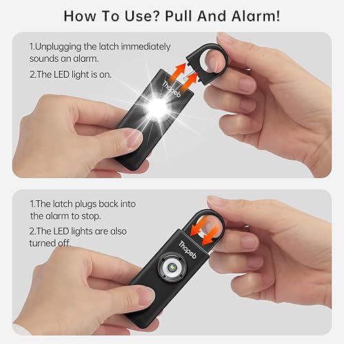 Vista 28 de La alarma de seguridad personal original para mujeres por mujeres, sonido de sirena fuerte, luz LED estroboscópica (SOS), cuídate con la alarma