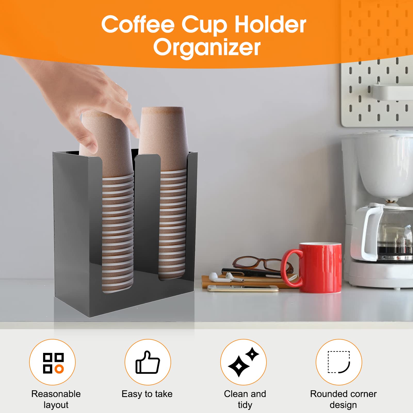 Dispensador de Tapas para Vasos de Papel - Ideal para cafeterías, hogares, Bodas, Fiestas y bufés - Organiza el Almacenamiento de Vasos Desechables de Forma eficiente, Mantiene Las Tapas ORD