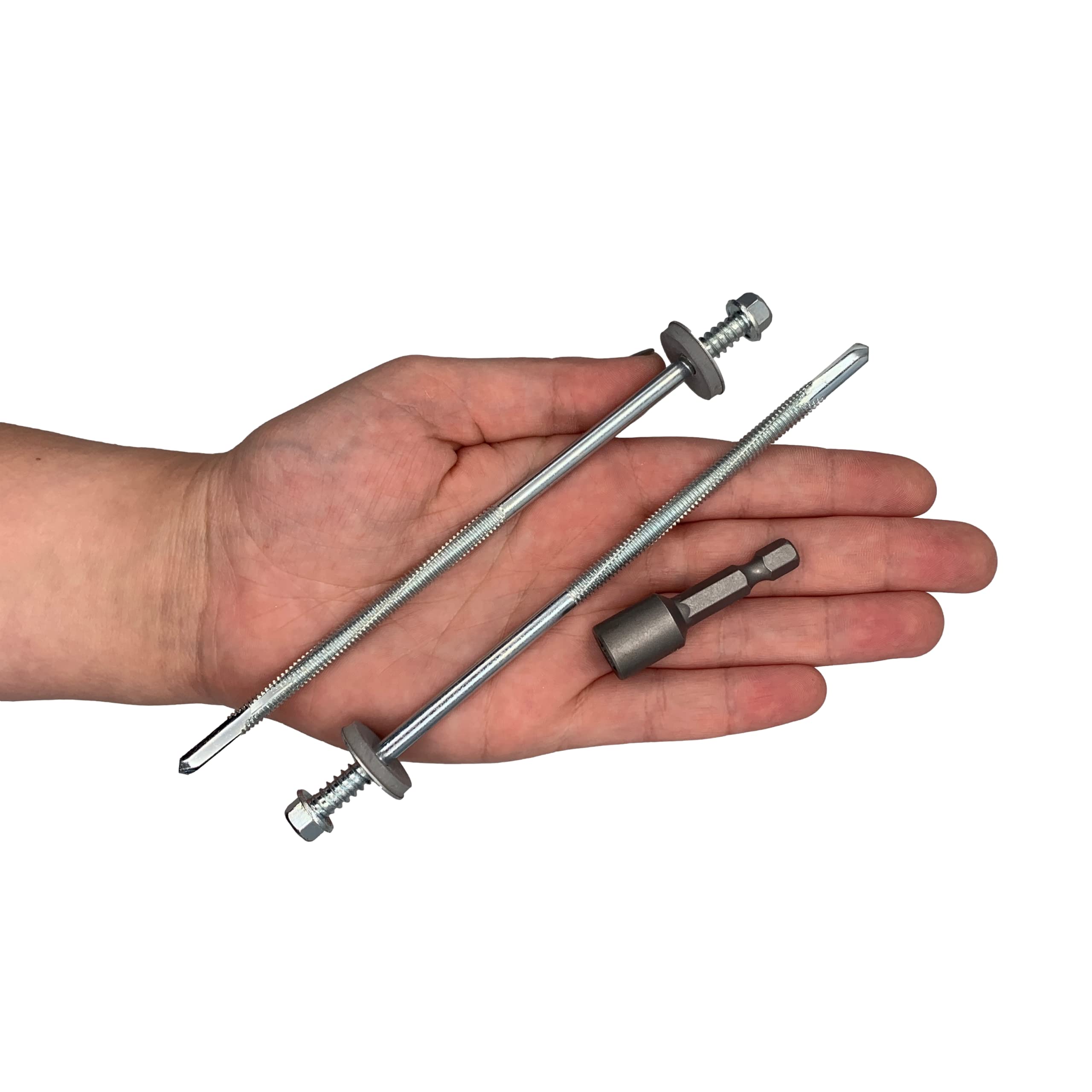 Lot de 60 vis auto-foreuses à tête hexagonale en acier zingué 5,5 x 150 mm avec rondelles EPDM pour la fixation de panneaux à sandwich (60, 5,5 x 150 mm)