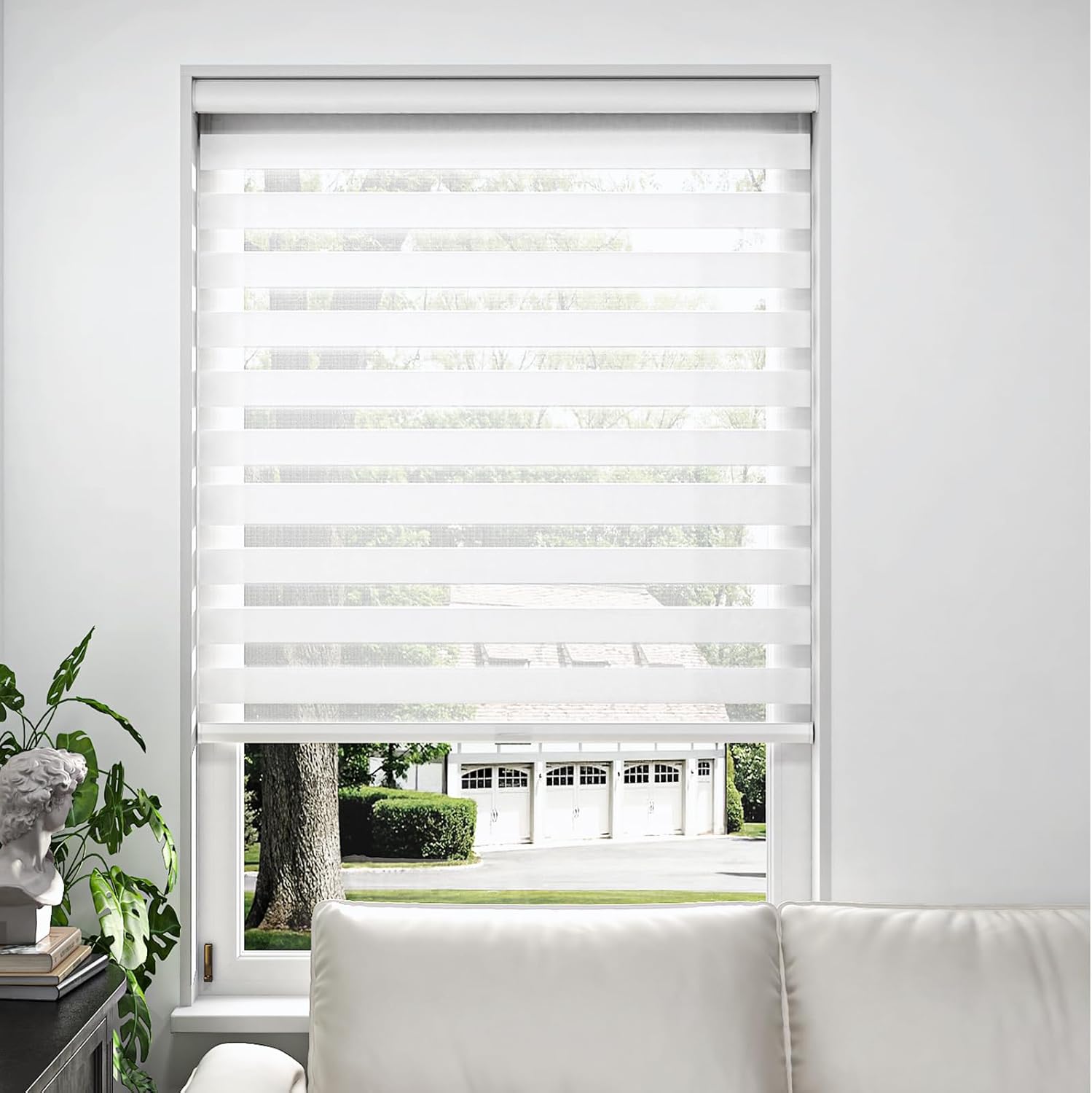 36" W x 72" H Cordless Zebra Blinds and Shades,Privacy for Day and Night,Free-Stop Roller Shades,Blinds for Windows Living Room Office Bedroom Door (White) 36"W x 72"H White
