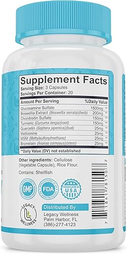 Miniatura 9 de Legacy Wellness Joint Joy Suplemento avanzado de apoyo articular  Glucosamina, condroitina, boswellia, cúrcuma, MSM, quercetina + suplementos de