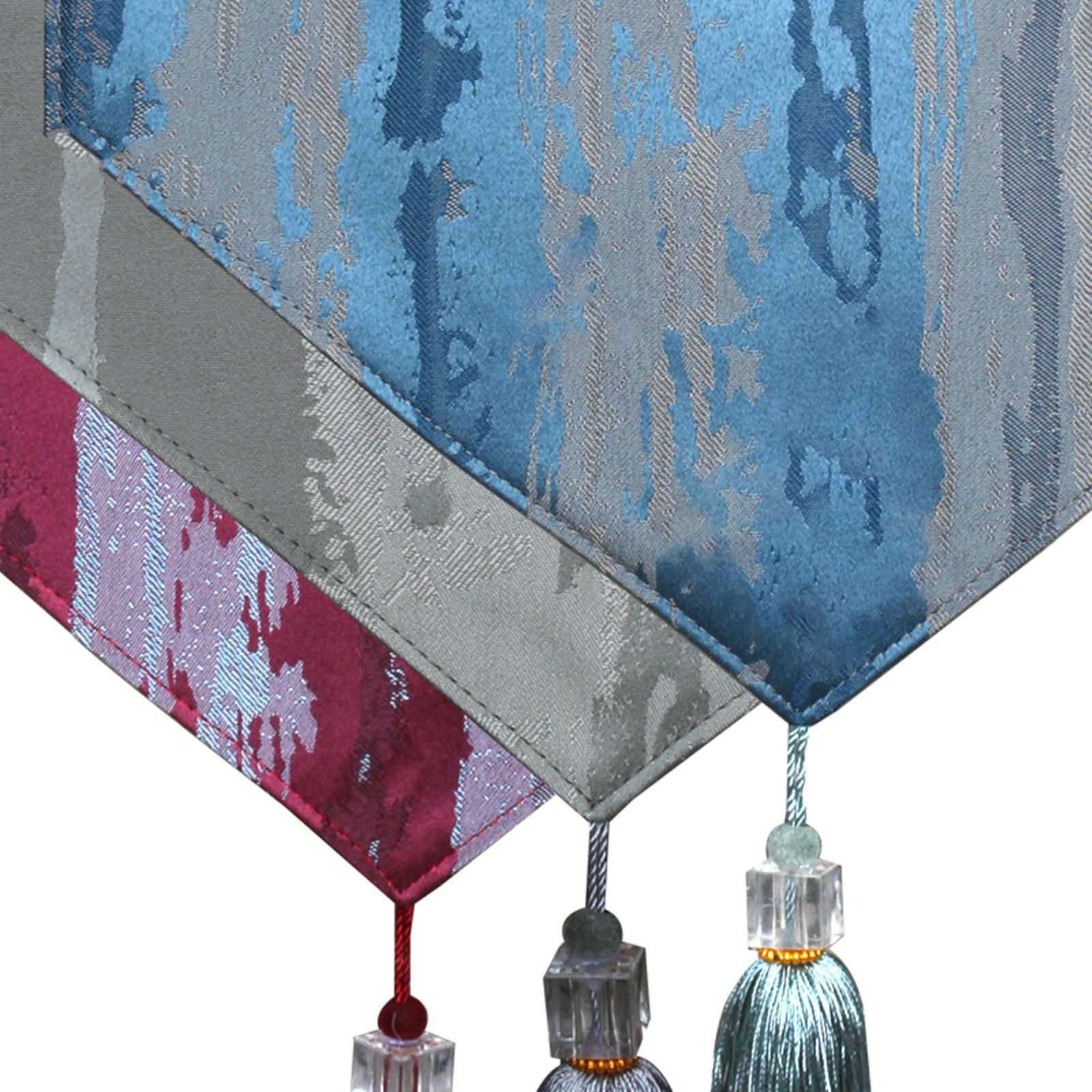 KnSam Camino de mesa decorativo navideño, diseño de rayas, con borlas, de algodón, largo para decoración de mesa, lila, 35 x 200 cm