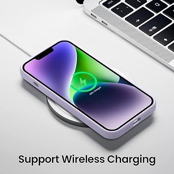 URUCHI iPhone 14 Plus / 15 Plus ile Uyumlu Kılıf, İçi Kadife Kaplamalı İnce Sıvı Silikon Tam Koruma Yumuşak Jel Silikon Kapak, Lila