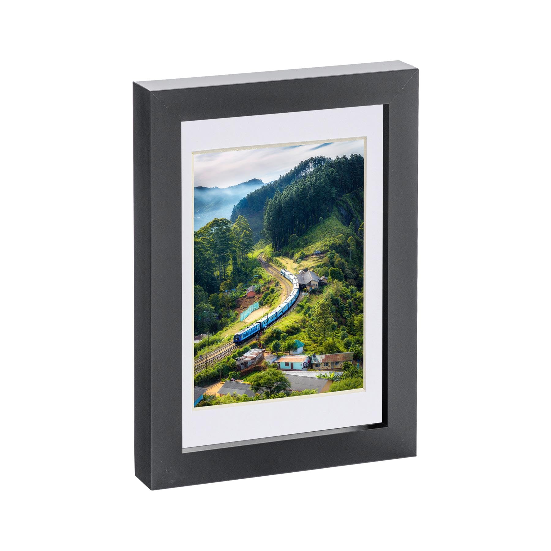 Nicola Spring 1x Black 5" x 7" Photo Frame with White 4" x 6" Mount - Glass Aperture Home Picture Wall Hanging Landscape Portrait Display